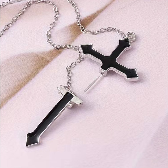 Cross Chain Earring Gothic Punk New - Picture 3 of 5